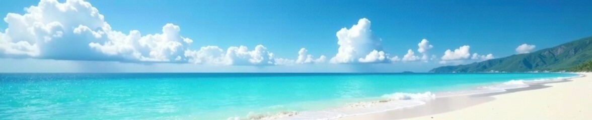 Obraz premium Cloudless sky, turquoise ocean, pristine beach, nature, seascape