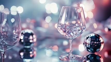 Elegant wine glasses with bokeh lights in a luxurious setting