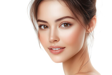 Naklejka premium Portrait of a beautiful young woman with clear skin on a white background