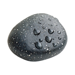 A smooth river stone with water droplets, isolated on a white background.