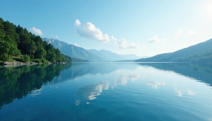 Obraz premium Serene blue lake, tranquil surface reflects sky, scene, landscape, calm