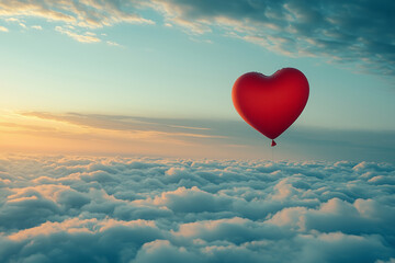 Fototapeta premium red heart shaped balloon in the sky