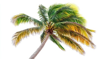 Windswept Palm Tree Against White Background