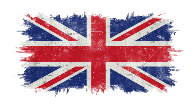 UK flag in a paint brush stroke, isolated on a transparent background, PNG