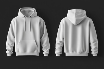 White Hoodie Mockup: Front and Back View on Black Background