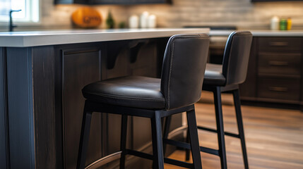 Sleek black bar stools with comfortable padded seats elevate trendy interiors and upscale dining experiences