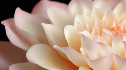 Obraz premium A close-up of a soft, pastel-colored flower with delicate petals, showcasing intricate details against a dark background.