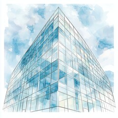 Obraz premium Abstract Watercolor Painting of Modern Glass Building