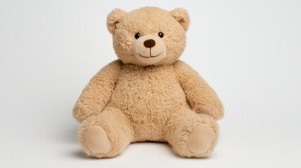 Obraz premium Adorable Light Brown Plush Teddy Bear on White Background
