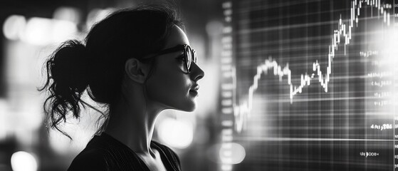 Professional woman on stock chart background