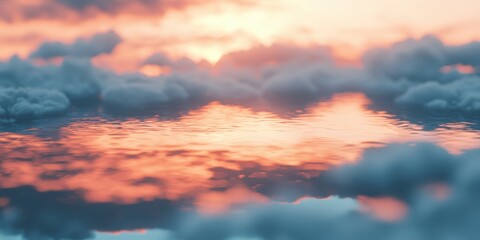 Fototapeta premium A serene sunset over water, with soft clouds reflecting vibrant hues of pink and orange, creating a tranquil atmosphere.