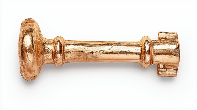 Antique Gold Key on White Background Close up Photography