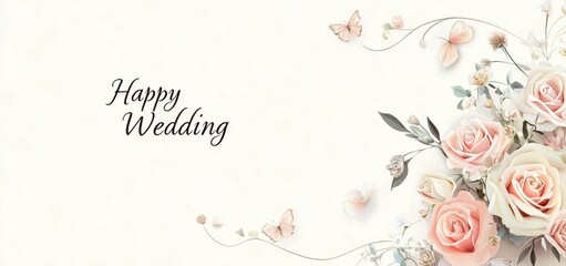 Elegant floral wedding invitation design featuring soft pastel roses and butterflies, perfect for celebrating love and romance in a serene atmosphere