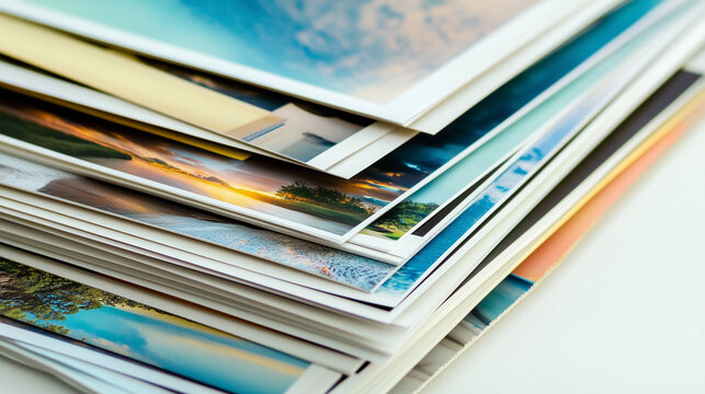 A stack of printed photographs carefully organized, capturing memories with artistic precision.