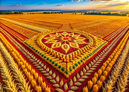 Aerial View of Bulgarian Shevitsa Pattern 028-4 in a Wheat Field