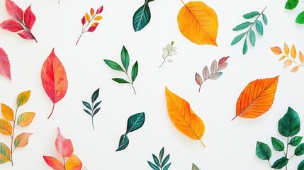 Obraz premium art with colorful autumn leaves and plant illustrations set against