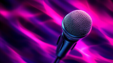 Obraz premium High-performance podcast microphone with electric pink accents radiates energetic vibrancy and state-of-the-art audio quality, perfect for dynamic recording sessions.