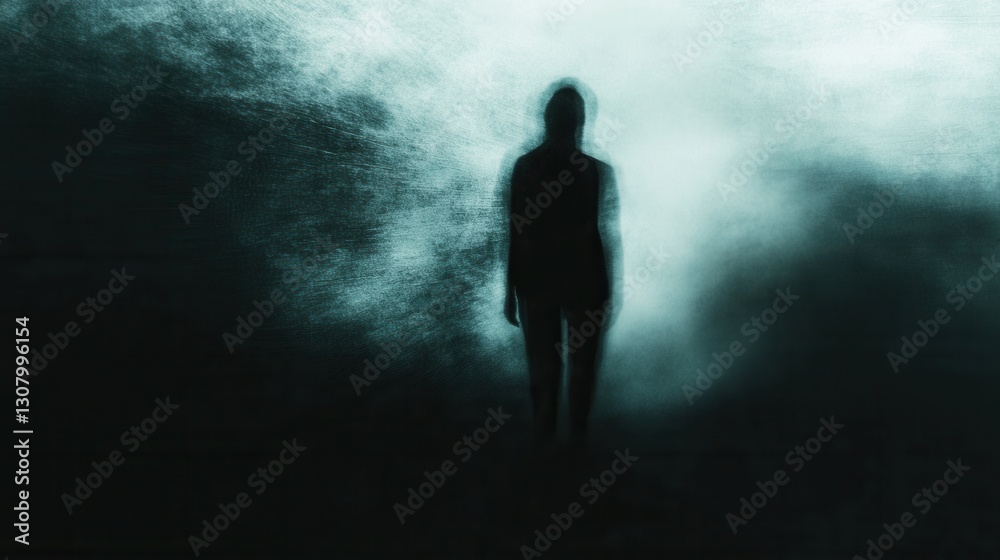 Aufkleber Mysterious silhouette in dark tones amidst a blurred, fear inducing abstract background Generative AI