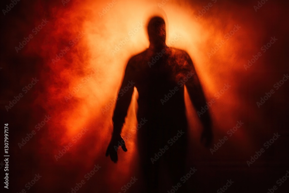 Aufkleber Mysterious silhouette emerges from dark, blurred shadows creating an atmosphere of fear and uncertainty Generative AI