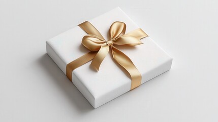Gift box featuring a luxurious gold ribbon on a clean white canvas
