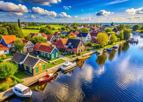 Aerial View of Floating Houses & Boats on the Scheendijk River, Netherlands - Idyllic Dutch Waterways