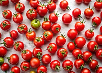 Aerial View of Fresh Cherry Tomatoes on White Background &ndash; Vibrant Red Produce