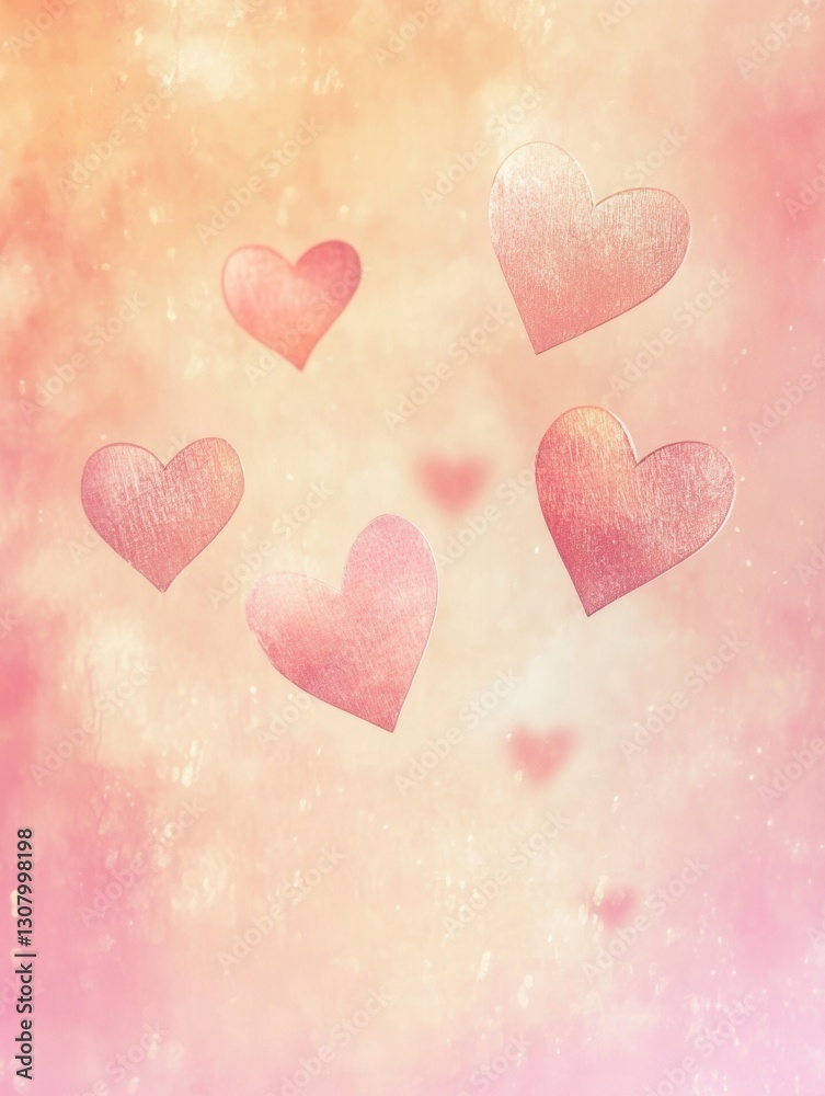 Poster Soft pink abstract background depicting floating hearts creating a dreamy love atmosphere Generative AI