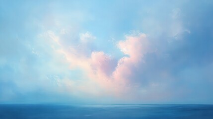 Obraz premium clouds drift in a tranquil blue expanse, their delicate light pink highlights creating a gentle and loving atmosphere