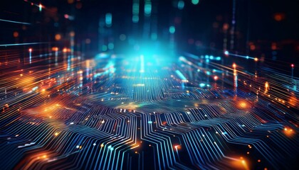 abstract digital background featuring interconnected circuit patterns innovation data flow and futuristic technology cybersecurity artificial intelligence and digital transformation themes