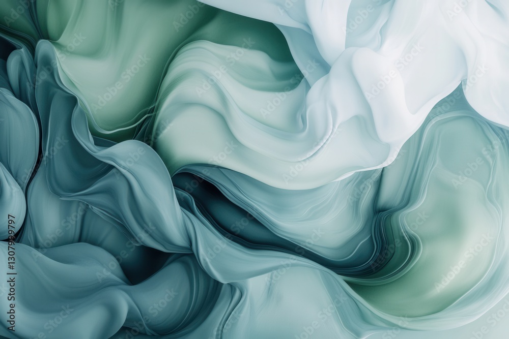 Poster calm abstract background showcasing smooth flowing shapes in pastel green and blue tones during tran
