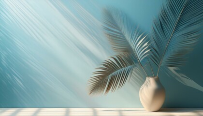 minimalist simple background for design with beautiful light shadow from palm leaves on wall gentle...