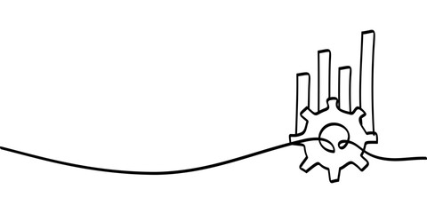 continuous line drawing of gear symbol with diagram. abstract line art illustration symbolizing business growth process