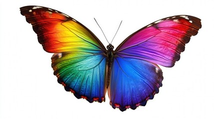 Fototapeta premium Rainbow butterfly soaring with vivid colors, its wings a cascade of bright shades from red to blue