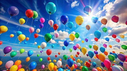 Aerial View of Rainbow Balloons Celebrating Birthday