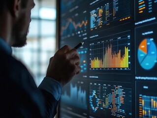 A business analyst using data visualization tools to present customer insights from CRM data, CRM, Analytical and informative