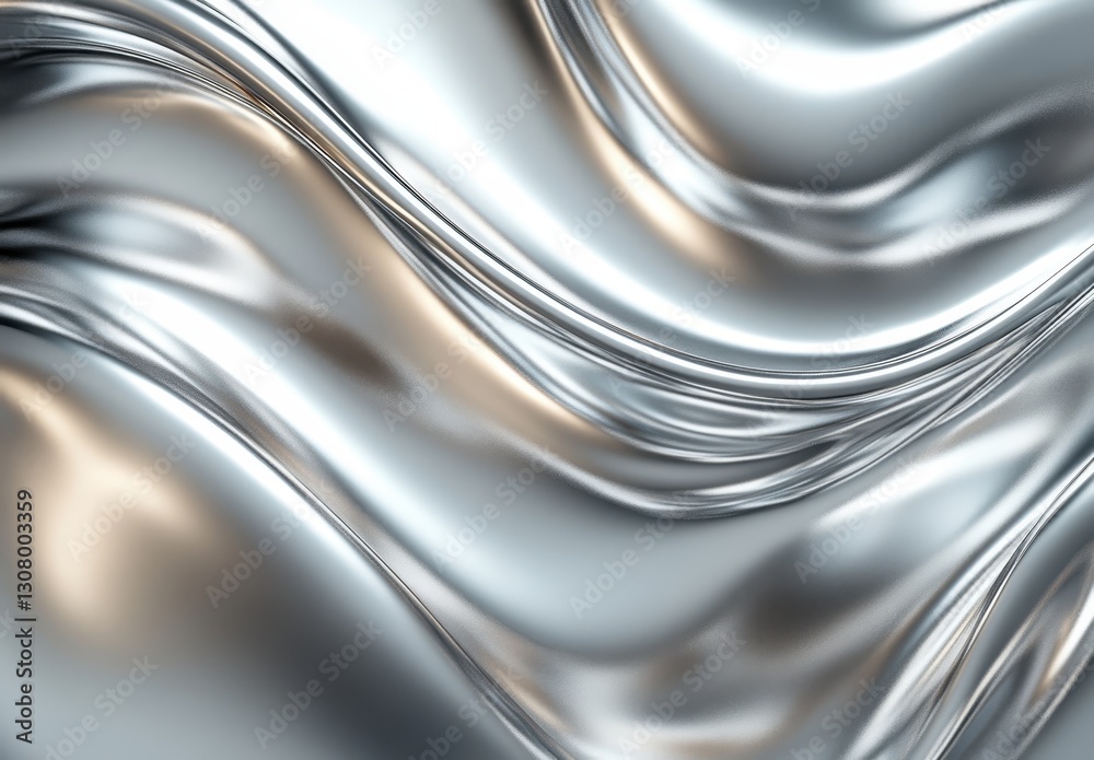 Poster shiny metallic silver waves reflecting light in smooth flowing patterns for creative background and 