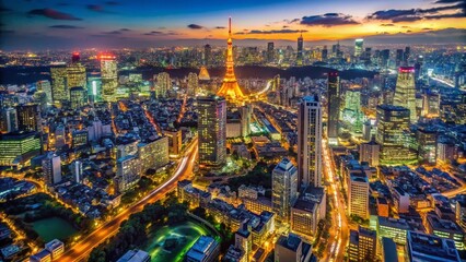 Fototapeta premium Aerial View of Tokyo Cityscape: Stunning Panoramic Skyline at Night