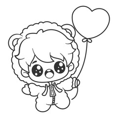 Children flying with balloons, for coloring