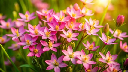 Aerial View of Vibrant Pink Common Centaury Flowers Blooming in Meadow
