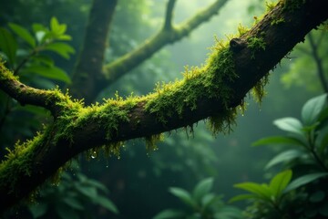 Obraz premium Silken strands stretch between moss-draped branches, glistening with rain , spiderweb, thread
