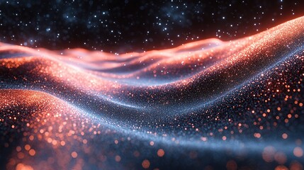 Abstract glowing particles flowing landscape