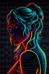 Stylized neon portrait of a woman.