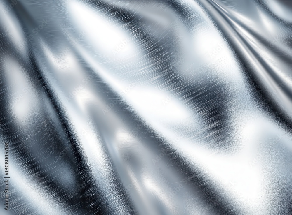 Poster smooth and shimmering silver fabric with elegantly flowing texture creating reflective light pattern