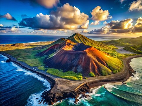 Aerial View: Puu Olai Cinder Cone & Ocean, Hawaii Volcanic Landscape