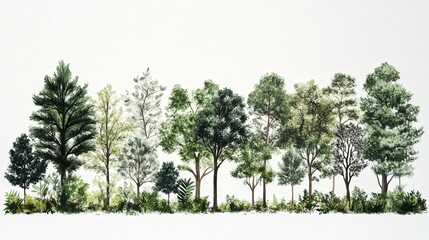artistic representation of outdoor trees and plants on a pristine white canvas