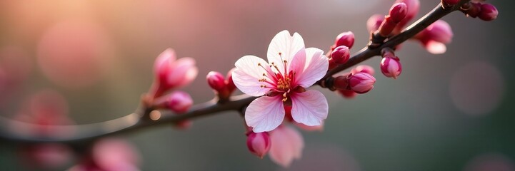 Obraz premium Close-up of delicate pink buds on tree branch, new, floral, growth