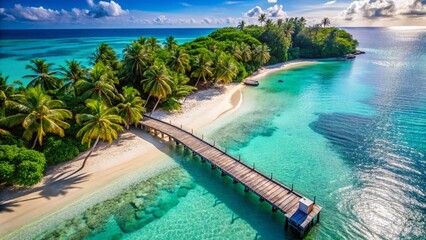 Obraz premium Aerial View Tropical Beach Pier Sandy Shore Summer Vacation Paradise
