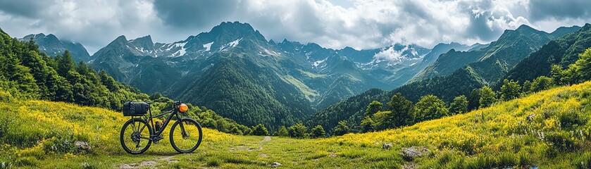 Fototapeta premium Mountain landscape with lush green valley and towering mountains