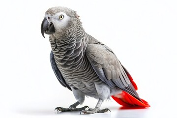 Fototapeta premium African Gray Parrot, Bird, Exotic Pet, Wildlife, Avian, Isolated on White Background PNG