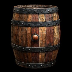 Fototapeta premium Aged Wooden Barrel, Iron Bands, Dark Background